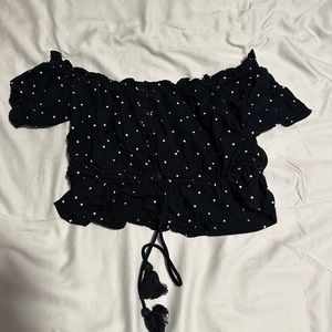 off the shoulder, polka dot crop top
